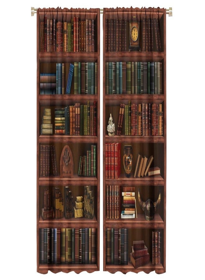 LOMADIA Bookshelf Blackout Curtains, Retro Books Library Wooden Bookcase Pattern Home Decor Window Rod Pocket Thermal Insulated Curtain for Bedroom Living Room Home Office Drapes 42x63in - Image 1